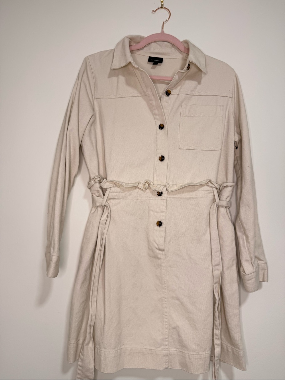Who What Wear Cream Button-Front Long Sleeve Shirt Dress